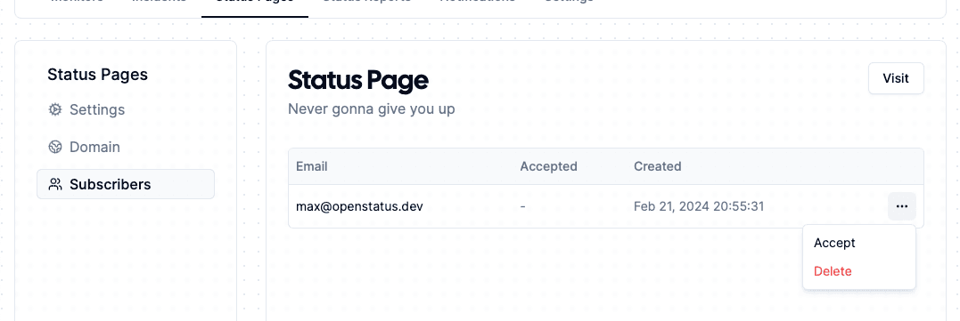 Status Page Subscribers